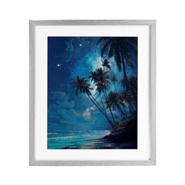 Imagem de Stupell Industries Impressão emoldurada de palmeiras de praia iluminadas pela lua sob vidro, design de Ziwei Li, 40 x 33