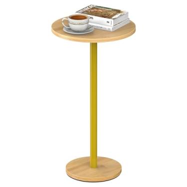 Imagem de Mesa lateral com pedestal, pequena mesa lateral redonda de madeira para sala de estar, mesa de cabeceira moderna para espaços pequenos, suporte de bebida para sala de espera, suporte de bebida com