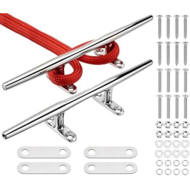 Imagem de Racewill Pacote com 2 grampos de barco de 30,5 cm, grampos de corda de doca marinha de base aberta de aço inoxidável 316 com placas de suporte e dois tipos de parafusos, compatível com caiaque, iate