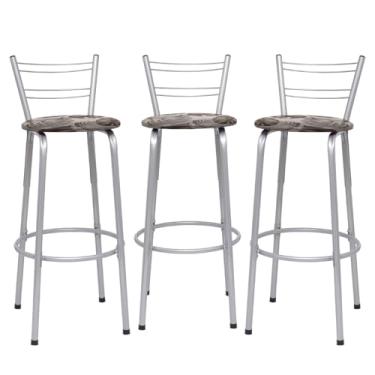 Imagem de Banqueta Altas Flórida Estrutura Prata 70cm Para Balcão Cozinha, Bar, Bistrô, Americano Kit 03 Unidades - Itagold (Floral Marrom)