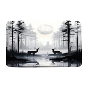 Imagem de LAEDCIITI Tapete de banho rústico floresta veado vintage floresta nebulosa vida selvagem cabana caça montanha chalé campo fazenda tapete de banho, tapete absorvente tapete de quarto cozinha banheiro