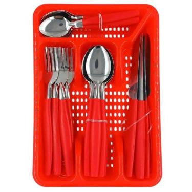 Imagem de Jogo de Faqueiro 25 Peças com Porta Talheres Vermelho - QUALITY HOUSE