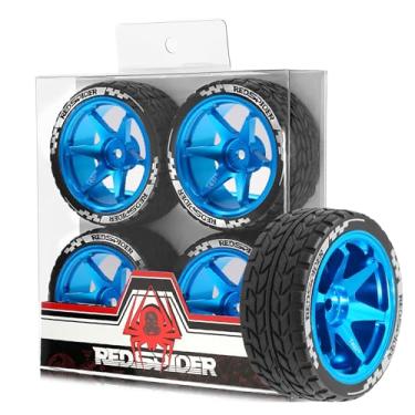 Imagem de 1/10 RC On Road Tires OD 2.55'' and Aluminium Street Wheels 4PCS 12mm Hex Touring Tyres for 1:10 Rally Racing Drift Car Tamiya TT01 TT02 XV01 HPI KYOSHO HSP PTG2 Traxxas TA06 A959 (Blue)