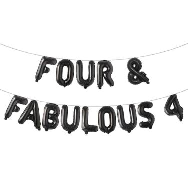 Imagem de Quatro e Fabulosos 4 Balões Bandeira, Meninas Meninas/Meninos Crianças Festa de 4º Aniversário/4º Aniversário de Casamento Decorações de Sinal Multicolorido (Quatro e FABULOSO 4 Preto)
