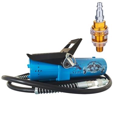 Imagem de Bomba hidráulica de ar 0,45 Gal 10.000 PSI Reservatório NPT 3/20.3 cm Saída de óleo, NPT 1/10.2 cm de entrada, bomba de pé hidráulica de ar feita de alumínio com lubrificador de linha de ar, azul