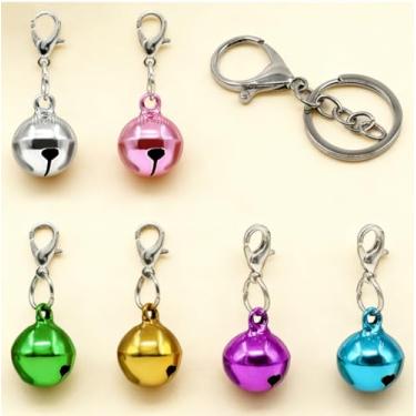 Imagem de Pacote com 6 sinos para coleira de cachorro e gato, sino para animais de estimação com 1 chaveiro de aço inoxidável, acessórios para pingente de animal de estimação de 6 cores, 0.6 Inch, Aço