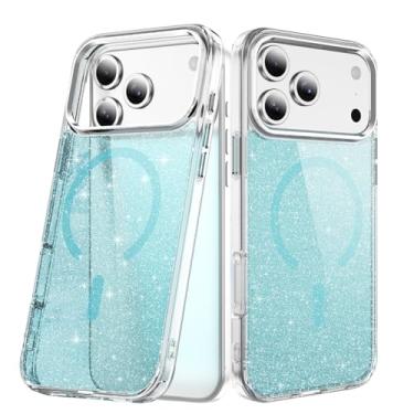 Imagem de LEMAXELERS Capa magnética para iPhone 17 Pro Max, compatível com MagSafe, brilhante, brilhante, TPU (poliuretano termoplástico), capa protetora fina à prova de choque para iPhone 17 Pro Max, azul
