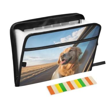 Imagem de Wassud Happy Dog Organizador de arquivos sanfonado com 13 bolsos com abas e adesivos, organizador de pastas de documentos de recibo de papel tamanho carta A4 para viagens de escritório