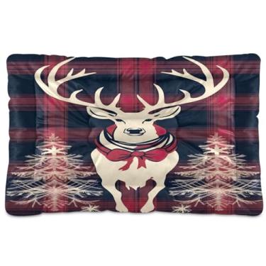 Imagem de Wassud Fundo xadrez com veado (1) cama de cachorro grande para cães tapete de cama lavável para animais de estimação cama de gato para dormir viagens 91 x 61 cm