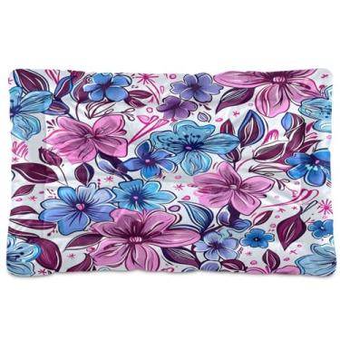 Imagem de Wassud Cama de cachorro de flores coloridas para cães pequenos, tapete lavável para animais de estimação, cama de gato para dormir, viagens, 45 x 61 cm