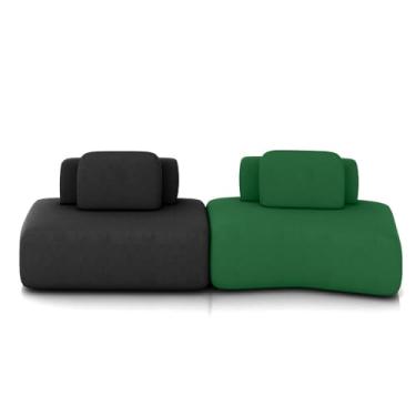 Imagem de Sofá Ilha Sala de Estar Dakota 2 Módulos 316cm Encostos Almofadas Soltas Veludo Preto/Verde G33 - Gran Belo
