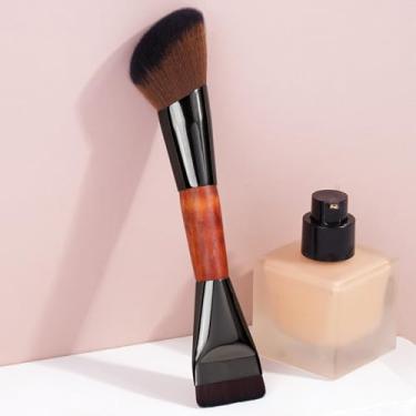 Imagem de Um pincel de maquiagem de ponta dupla com cerdas sintéticas, versátil para base, sombra, blush e outros cosméticos cremes/líquidos/pastas (preto)