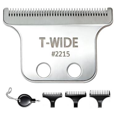 Imagem de Pacote com 2 lâminas de substituição 2215 T Wide para Wahl 5 Star Detailer Li Trimmer 8081 e 8171 - Lâmina de aparador ajustável de aço inoxidável Zero-Gap (prata-1)
