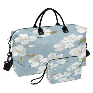 Imagem de STAYTOP Bolsa esportiva de viagem com árvore de cerejeira branca, 2 peças, bolsa esportiva para homens e mulheres, bolsa de ginástica para noite de fim de semana com bolsa de higiene pessoal
