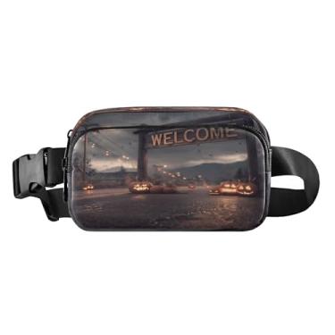 Imagem de CEBUGI Pochetes de caminhada para homens e mulheres, fundo de Halloween, moderno, resistente à água, com cinto ajustável para treino, viagem, corrida