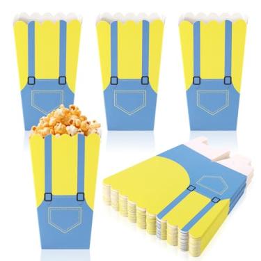 Imagem de 24 caixas de pipoca com tema de desenho animado, amarelo com olhos grandes, caixa de petiscos, caixa de biscoitos, recipientes de pipoca para festa de aniversário