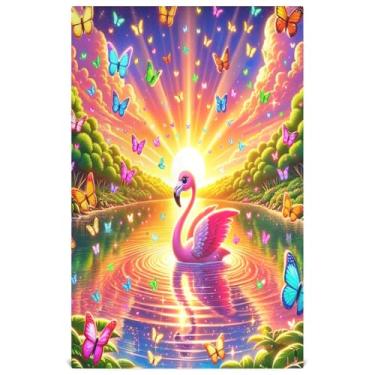 Imagem de Joisal Toalhas de prato de flores de flamingo, lago, pôr do sol, para decoração de cozinha, toalhas de chá de mão, pano de limpeza fofo, reutilizável, absorvente, 45 x 71 cm, 1 pacote