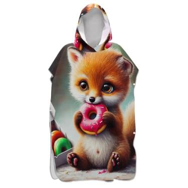 Imagem de TSENQUE Poncho de surfe para adultos trocador de roupa de praia com capuz toalha de banho leve ponchos adultos para mulheres bonito raposa brilhante