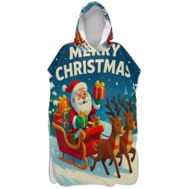Imagem de Joisal Poncho de surfe trocador de roupão para adultos toalha de natação com capuz bonito tamanho grande Papai Noel trenó rena homens mulheres poncho com capuz