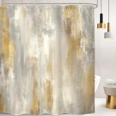 Imagem de LGhtyro Conjunto de cortina de banheiro abstrata cinza dourada 188 cm L x 213 cm A extra longa moderna mármore boho ombré minimalista vintage pintura a óleo acessórios de banho arte retrô decoração de