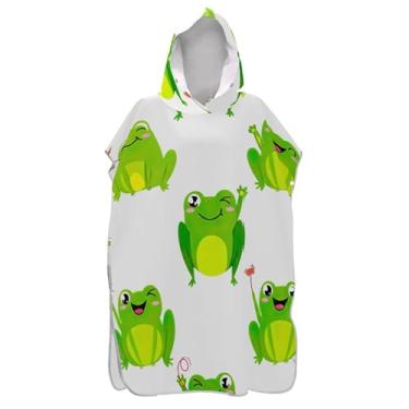 Imagem de TSENQUE Roupão branco com estampa de sapos fofos para adultos, poncho de surfe, absorvente, unissex, adulto, com capuz, toalhas de banho com capuz