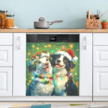Imagem de Christmas Dogs Capa magnética para porta de lava-louças à prova d'água para máquina de lavar e secar ímãs capa decorativa envoltório de lava-louças 58 cm x 66 cm