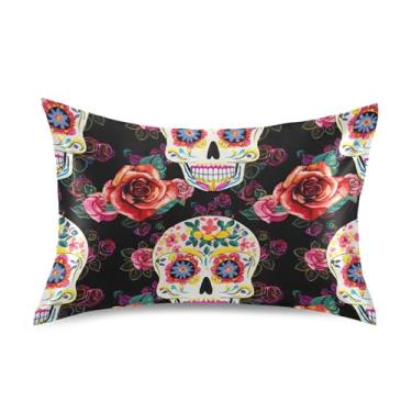 Imagem de Travesseiros refrescantes pintados florais crânios de açúcar rosas cetim preto animal fofo padrão king queen travesseiros para cama de casa sofá king size 101,6 cm x 50,8 cm