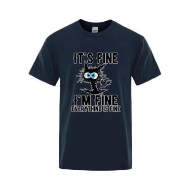 Imagem de Camiseta Masculina 100% Algodão Com Estampa De Gato Engraçado, Casual,