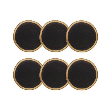 Imagem de Cj 6 Pratos para Sobremesa de Porcelana Preto Fosco/Dourado Dubai 21cm Wolff