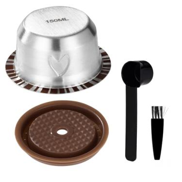 Imagem de Conjunto Cápsulas Café Reutilizáveis para Nespresso Vertuo, Aço Inoxidável 150ml Recarregáveis Acessórios para Cápsulas de Café com Tampa Colher Escova Compatíveis com Delonghi ENV135 ENV150