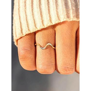 Imagem de 1 anel minimalista onda diamante zircão elegante joia fina presente para mulheres presentes de aniversário namoro uso diário, Cobre, Sem pedra preciosa