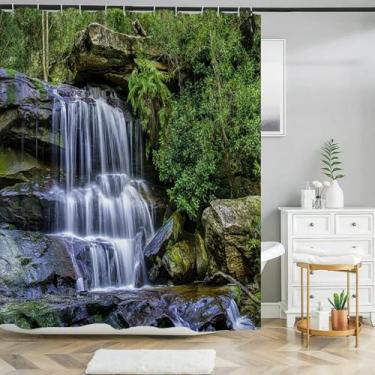 Imagem de Cortina de chuveiro 3D com estampa de paisagem de cachoeira natural à prova d'água de poliéster cortinas de banheiro decoração 88 x 160 cm/LxA cortina de chuveiro de tecido impermeável
