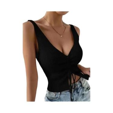 Imagem de Top Cropped Sem Mangas Com Decote Em V Sexy Para Mulheres, Verão, Alta