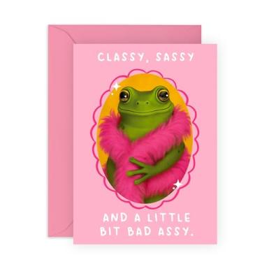 Imagem de Cartão de aniversário - Classy Sassy Bad As*y Frog - Presentes para amigos, melhores amigas, amigas, esposa, namorada, noivo, vovó, mãe, colegas, ela, senhoras, mulheres - Vem com adesivos divertidos