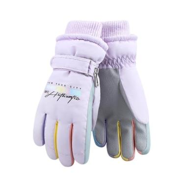 Imagem de Luvas de esqui femininas – Luvas térmicas à prova de vento à prova d'água com dedos de tela sensível ao toque para snowboard e esportes de inverno (Roxo)
