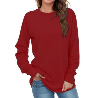 Imagem de Moletom AURUZA para mulheres de manga comprida, gola redonda, vermelho