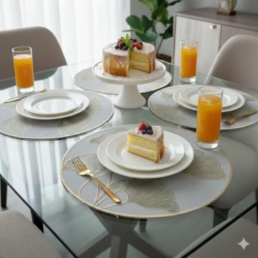 Imagem de Lugar Americano Redondo PVC Mesa Posta 38cm Resistente Dourada