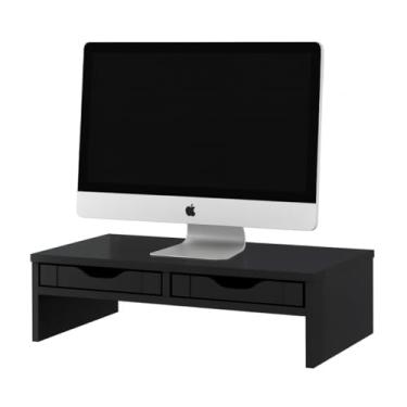 Imagem de Suporte Para Monitor Mesa 2 Gavetas Ergonômico Preto Suporte Monitor Mesa