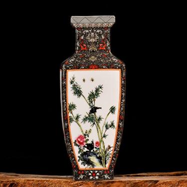 Imagem de SGeneE Vaso de porcelana esmaltada Chinoiserie, sala de estar, arranjo de flores, novo vestíbulo de estudo de estilo chinês, ornamentos decorativos de artesanato (A)