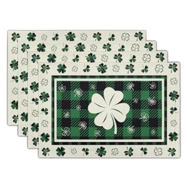 Imagem de Giwawa Jogo americano Lucky Clover conjunto de 4 para jantar na cozinha, trevos do dia de São Patrício, xadrez, búfalo, tapete de mesa lavável de linho, 30,5 x 45,7 cm para decoração de piquenique e
