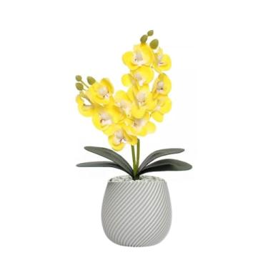 Imagem de Vaso Flores Artificiais Vaso Arranjo Orquideas Decorativas(Amarelo)