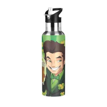 Imagem de Wassud Garrafa de água masculina de terno preto garrafa de água esportiva de aço inoxidável com canudo garrafas de água isoladas copo portátil de viagem 623 g