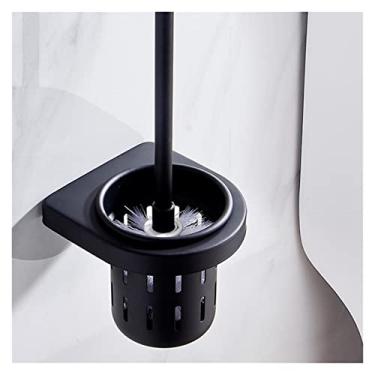 Imagem de Conjunto de escovas de vaso sanitário sem perfuração, escovas de vaso sanitário, espaço, alumínio, banheiro, escova de banheiro com copo, pendurar na parede, suporte preto, escova de limpeza