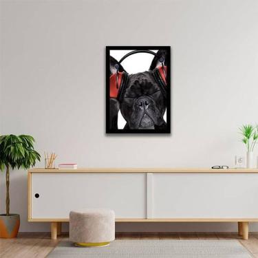 Imagem de Quadro Bulldog Francês Música 24X18 Com Vidro Madeira Preta
