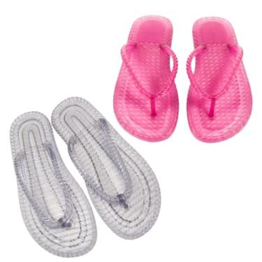 Imagem de Kit 2 Pares Sandália Jelly Feminina de Dedo Transparente Confortável Rasteira(KIT2PARES-PINK/CRISTAL,34)