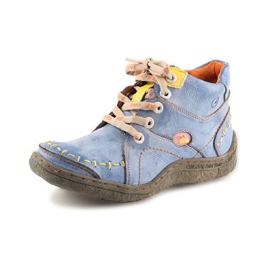 Imagem de TMA EYES Botas femininas casuais de couro com cadarço e salto baixo, Azul, 35