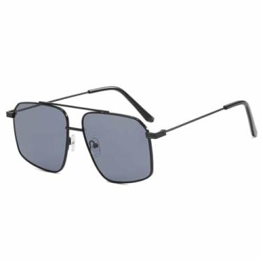 Imagem de Óculos de Sol Unissex com Ponte Dupla de Metal, Armação Grande, Proteção UV400, Ideais para Esportes ao Ar Livre, Corrida e Ciclismo, nas Cores Preto e Cinza.