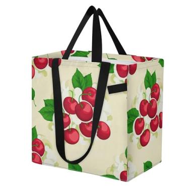 Imagem de SEHANY Sacola de compras reutilizável de cereja fofa com alças reforçadas, bolsa de compras de lona dobrável à prova d'água de grande capacidade para viagem, cozinha, praia
