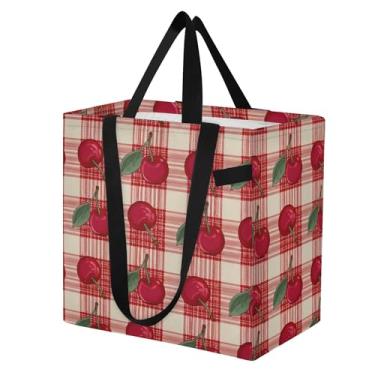 Imagem de SEHANY Sacola de compras reutilizável de cereja fofa com alças reforçadas, bolsa de compras de lona dobrável à prova d'água de grande capacidade para viagem, cozinha, praia