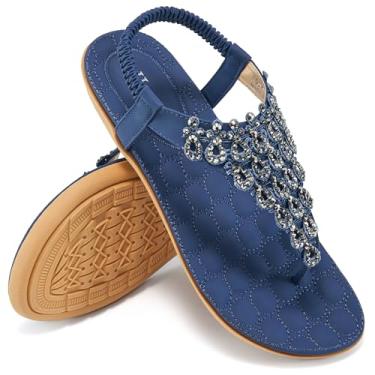 Imagem de Sandálias femininas de verão casuais e confortáveis da Harence, sandálias de praia com tira em T, sandálias lisas e elásticas para mulheres, Blue2, 6